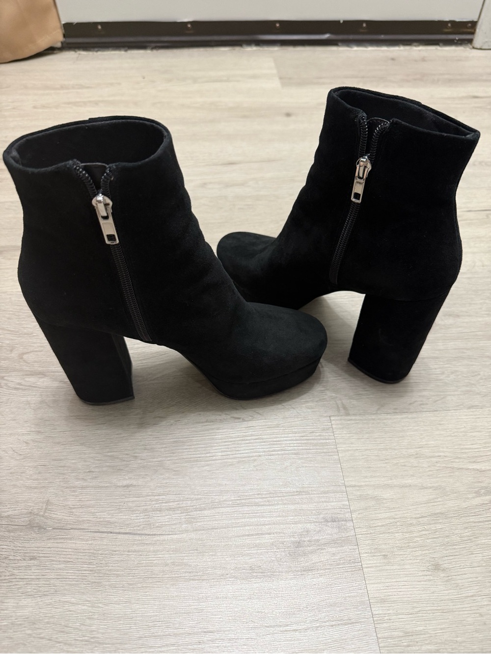 Steve Madden Black Suede Platform Ankle Boots with Block Heel